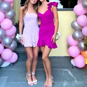 Captivate Me Magenta One-Shoulder Ruffled Trumpet Mini Dress